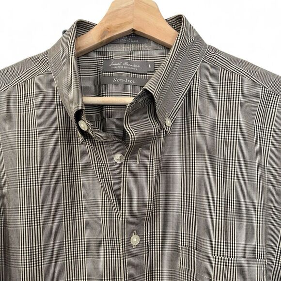 Daniel Cremieux men's button-down shirt size L in brown plaid no-iron cotton - Picture 1 of 4